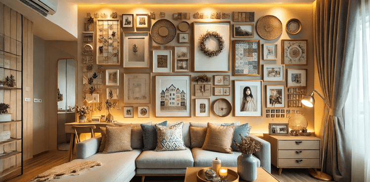 Décoration murale DIY dans un salon moderne et chaleureux