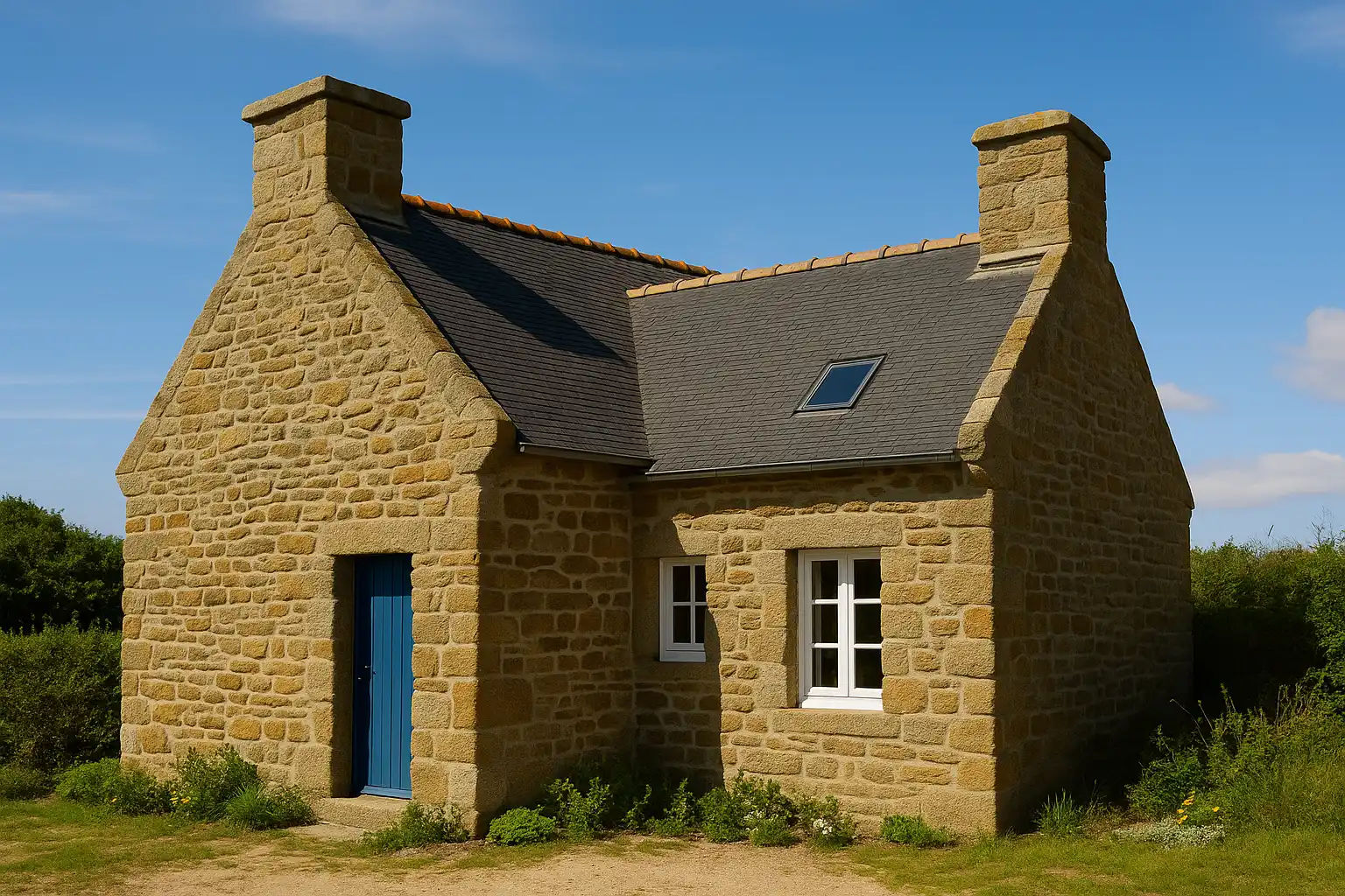 Une maison bretonne avec une double cheminée