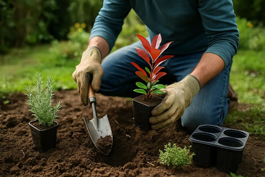 un homme qui plante des plantes achetées à leaderplant