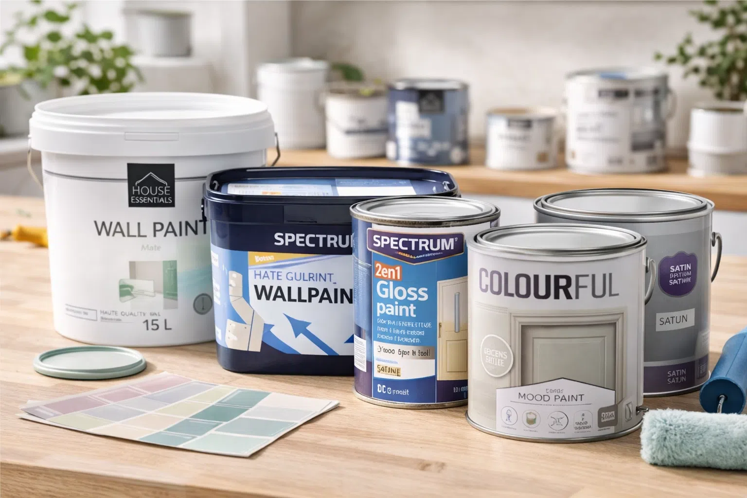 5 pots de peintures action dans une cuisine