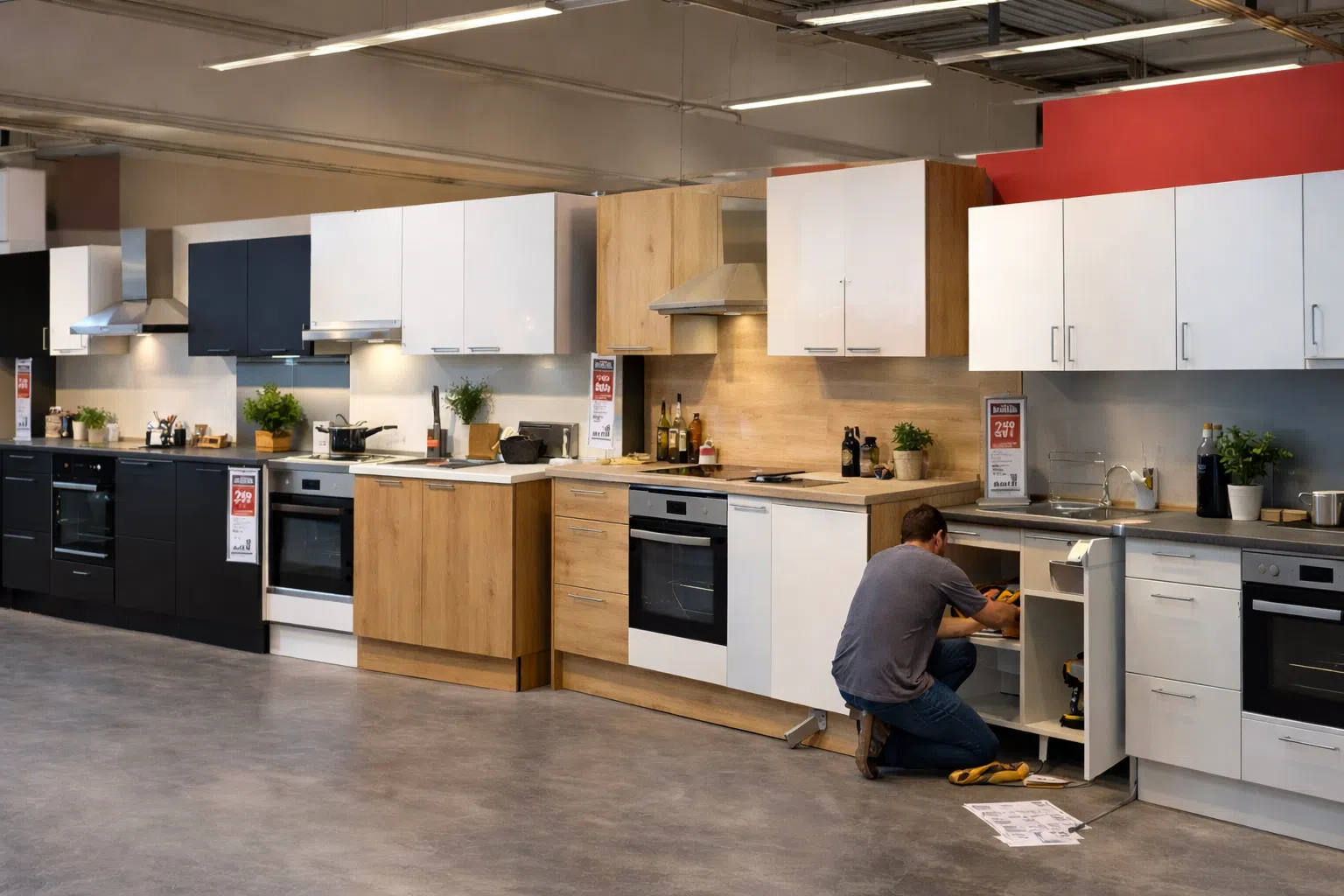 Renaud chez brico dépot qui regarde les cuisines